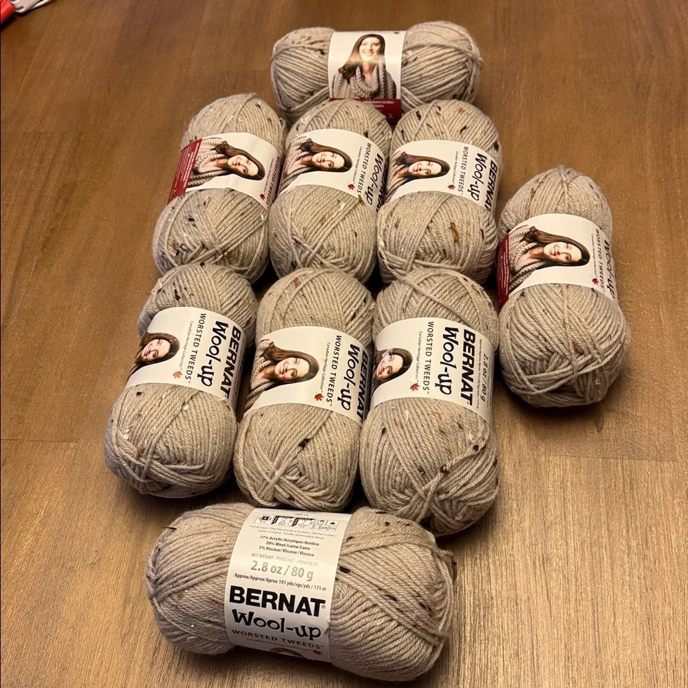 BERNAT WOOL-UP WORSTED YARN, CARAMEL TWEED - (Set of 9 Skeins) - NWT - Picture 7 of 7